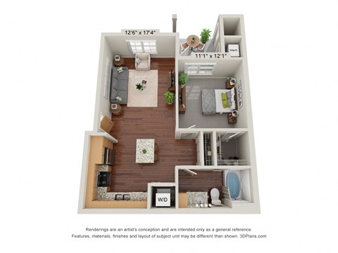 Crossroad Commons_1 Bedroom B_3D Floor Plan at Crossroad Commons, Texas